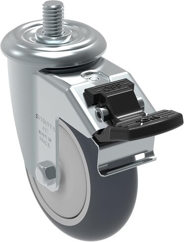GLEFD 412 TBE G L12 Series 4" x 1-1/4" Diameter Swivel Caster with Total Lock Brake, Non-Marking Thermoplastic Rubber Precision Ball Bearing Wheel, 10 mm Diameter x 25 mm Length Threaded Stem, 220 lb in Saudi Arabia