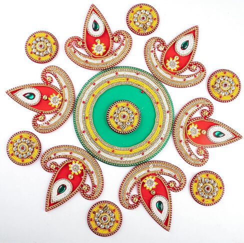 Floor Rangoli Acrylic Handcrafted Indian Traditional Home Décor for Festival Wedding Party Wall Interior Decoration and Gifting (Red Diya) in Saudi Arabia