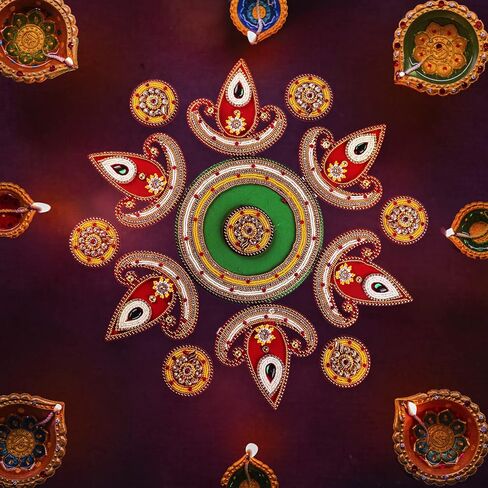 Floor Rangoli Acrylic Handcrafted Indian Traditional Home Décor for Festival Wedding Party Wall Interior Decoration and Gifting (Red Diya) in Saudi Arabia