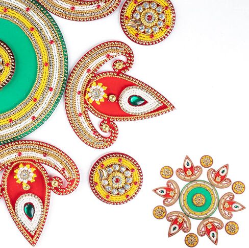 Floor Rangoli Acrylic Handcrafted Indian Traditional Home Décor for Festival Wedding Party Wall Interior Decoration and Gifting (Red Diya) in Saudi Arabia