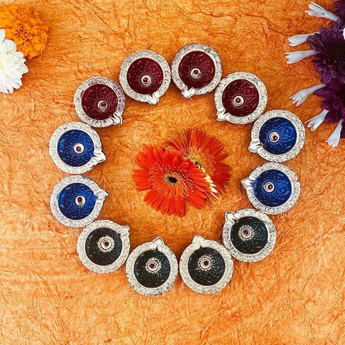 12 حزمة من الطين المصنوع يدويًا ديا باتي التقليدي من الطين الطبيعي ومصباح الزيت الأرضي ديباك ترحيب ديا ديا ترابية مصنوعة يدويًا لإضاءة ديكور ديوالي مع فتائل قطنية in Kuwait