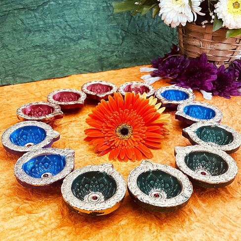 12 حزمة من الطين المصنوع يدويًا ديا باتي التقليدي من الطين الطبيعي ومصباح الزيت الأرضي ديباك ترحيب ديا ديا ترابية مصنوعة يدويًا لإضاءة ديكور ديوالي مع فتائل قطنية in Kuwait