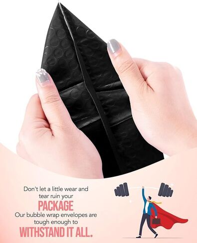 100 قطعة من أظرف الفقاعات البلاستيكية مقاس 4 × 8 بوصة، مظاريف مقاومة للماء، أكياس مظاريف الشحن، مظاريف فقاعات مبطنة سوداء للشحن/التعبئة/البريد ذاتي الختم - أسود in Kuwait