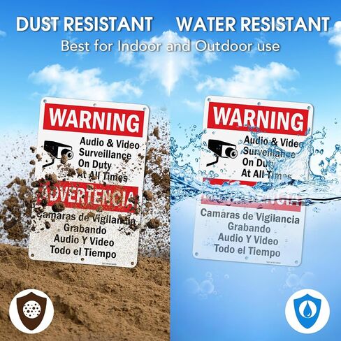 T&R Video Surveillance Signs - Bilingual - 2 Pack - 12 x 8 Inches Rust Free .040 Aluminum - Reflective, UV Protected, Waterproof, Weatherproof and Fade Resistant - 6 Pre-drilled Holes in Kuwait