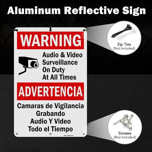 T&R Video Surveillance Signs - Bilingual - 2 Pack - 12 x 8 Inches Rust Free .040 Aluminum - Reflective, UV Protected, Waterproof, Weatherproof and Fade Resistant - 6 Pre-drilled Holes in Kuwait