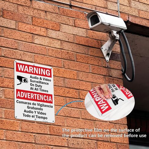 T&R Video Surveillance Signs - Bilingual - 2 Pack - 12 x 8 Inches Rust Free .040 Aluminum - Reflective, UV Protected, Waterproof, Weatherproof and Fade Resistant - 6 Pre-drilled Holes in Kuwait
