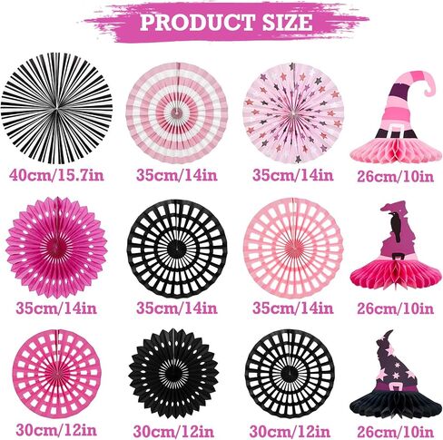 Halloween Party Decoration Purple Black Witch Theme Hanging Paper Fans Witch's Hat Honeycomb Hanging Tissue Paper Fans for Girls Halloween Party Decoration in Kuwait