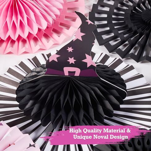 Halloween Party Decoration Purple Black Witch Theme Hanging Paper Fans Witch's Hat Honeycomb Hanging Tissue Paper Fans for Girls Halloween Party Decoration in Kuwait