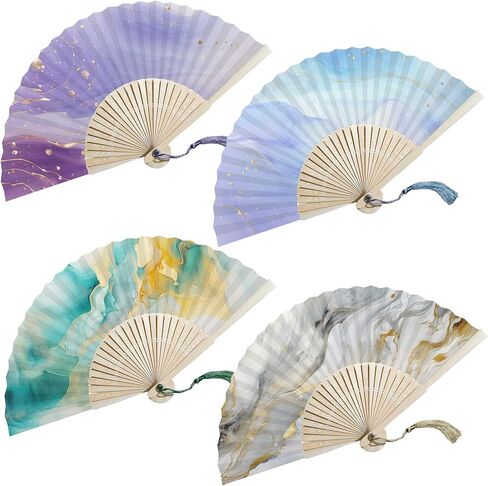 temogole 2 حزمة مراوح قابلة للطي مراوح اليد المحمولة مراوح الورق المحمولة للنساء نمط التذهيب الأرجواني والأزرق in Kuwait