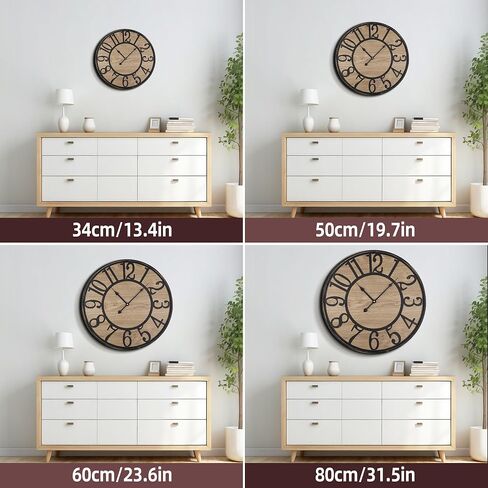 Large Wall Clock for Living Room Decor, Non Ticking Silent, Battery Operated Modern Vintage Wood Wall Clock Oversized Decorative Wall Clock for Bedroom Kitchen Farmhouse Office Decor in Saudi Arabia