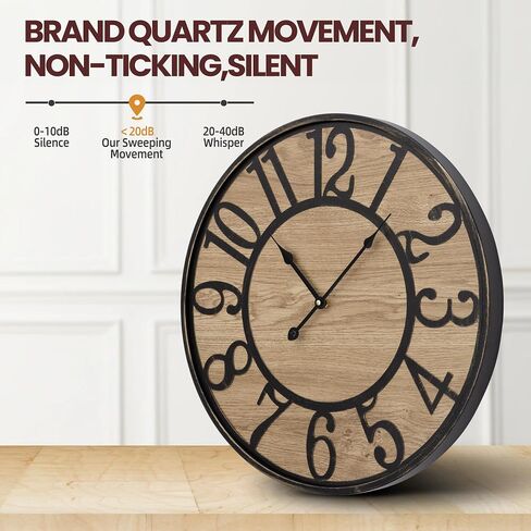 Large Wall Clock for Living Room Decor, Non Ticking Silent, Battery Operated Modern Vintage Wood Wall Clock Oversized Decorative Wall Clock for Bedroom Kitchen Farmhouse Office Decor in Saudi Arabia