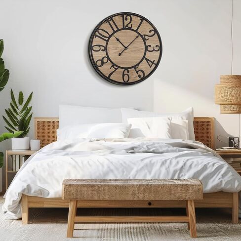 Large Wall Clock for Living Room Decor, Non Ticking Silent, Battery Operated Modern Vintage Wood Wall Clock Oversized Decorative Wall Clock for Bedroom Kitchen Farmhouse Office Decor in Saudi Arabia