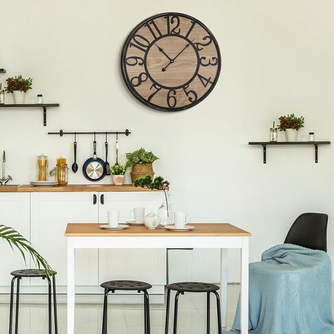 Large Wall Clock for Living Room Decor, Non Ticking Silent, Battery Operated Modern Vintage Wood Wall Clock Oversized Decorative Wall Clock for Bedroom Kitchen Farmhouse Office Decor in Saudi Arabia