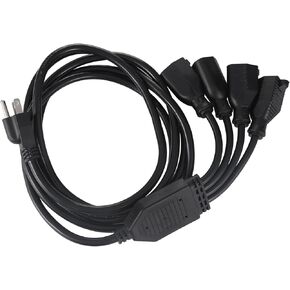 Extension Cord NEMA 5-15P Male Plug to 4x5-15R Female Receptacle 1 to 4 Outlet Power Splitter Cord Weatherproof Heavy Duty 14/3 SJTW AC Power Cord 10FT