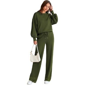 Marvmys Women 2 Piece Lounge Set Long Sleeve Wide Leg Sweatsuit Outfits Crewneck Oversized Tracksuit Fall Casual Loungewear