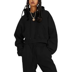 Sweatsuits for Women 2 Piece Set Crop Fleece Lining Hoodies Jogger Sweatpants Sweat Suits