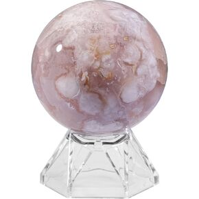 Sportmusies Natural Cherry Blossom Agate Stone Sphere with Acrylic Stand, Polished Crystal Ball Decoration for Home & Office, 2.76-3.15 inches