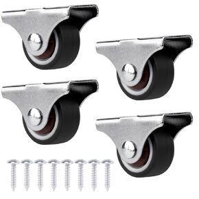 4pcs Mini Caster Wheels, Side Mount Caster Metal Rubber Fixed Caster Wheels for Furniture Rolling Cabinet Trundle Bed Drawer