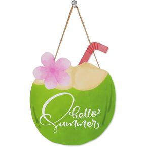 Hello Summer Door Decor Sign - 11.8x10.8 Sunflower Watering Can Design, Farmhouse Wall Art, Welcome Home Hanging Wood Plaque for Summer Home Office & Front Door