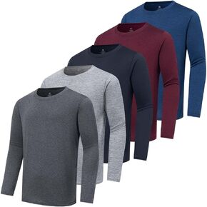 5 Pack Men's Long Sleeve Shirts Moisture Wicking UPF 50+ Dry-Fit Fishing Hiking