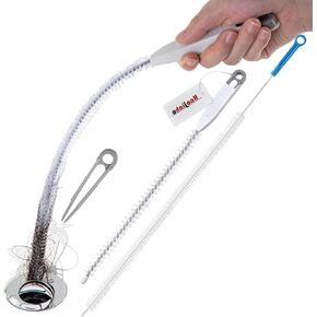 2Pcs Upgraded Sewer Drain Brush Set, 24" 28" Sink Drain Overflow Cleaning Brush, Bendable Long Pipe Cleaners Flexible Cleaning Tool, Household Sewer Hair Catcher with Cleaning Forceps