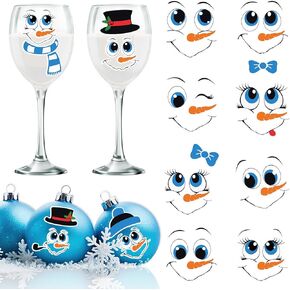 Whaline 12Pcs Snowman Face Stickers Self-Adhesive Christmas Cartoon Decals for DIY Craft Xmas Ball Water Bottle Refrigerator Window Wall Decor, 2 Sheets