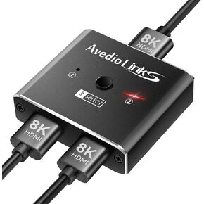 HDMI Switch 4K 120Hz, avedio links 8K HDMI 2.1 Switch Splitter 2 in 1 Out, Aluminum Alloy Bi-Directional Switcher Support Ultra HD 8K@60Hz 4K@144Hz High Speed 48Gbps (Green)