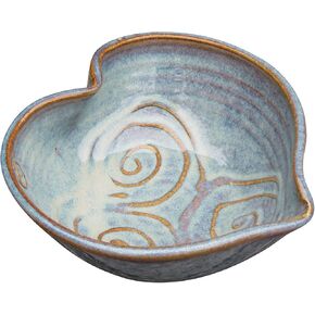 Ireland Irish Pottery Bowl Hand-Glazed, Wave Shaped Design 9.8"" Diameter with Celtic Spiral Motif, Light Blue