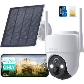 4G LTE Cellular Outdoor Camera Wireless, 2K Solar Powered Seucirity Camera, 360° Pan Tilt, No WiFi, Human Detection, Color Night Vision, Works with Alexa (64G SD&SIM Card Included)