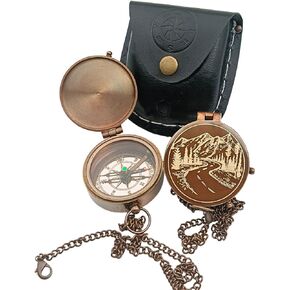 Mountains and Road Engraved Compass in Leather Case - Engraved Nautical Compass, Personalized Compass, Mens Gift, Groomsmen Gift, Wedding Gift, Hiking Gift, Corporate Gift, Engraved Gift