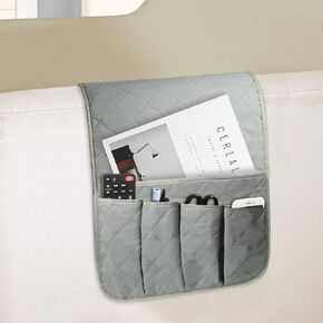 Sofa Armrest Caddy remote control organizer, Non slip sofa Couch Recliner remote control holder with 5 Pockets for Magazine, Tablet, Phone(Grey)