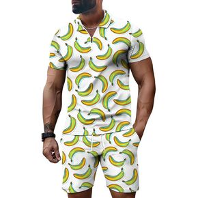 Men Two Piece Outfits Sets Hawaiian Golf Short Sleeve Polo Shirts and Shorts Suits Casual Vacation Outfits