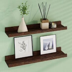 Floating Picture Ledge Shelves 24 Inch Solid Oak Wood Set of 2, Rustic Wall Storage Shelves with Lip, Kids Bookshelf, Photo & Picture Ledge Shelves for Bedroom, Living Room, Kitchen Natural Oak