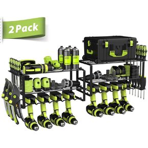 Power Tool Organizer, 8 Drill Holder Wall Mount, 3 Layers Garage Tool Organizers and Tool Storage Rack, Heavy Duty Metal Tool Shelf for Screwdriver Plier Hammer Holder 17.15" 2 sets