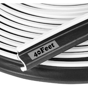40 Feet Long Reach Door Weather Stripping Door Seal Strip, New Upgraded V-Shaped Replacement Kerf Weather Stripping for Door Frame Door Insulation, Easy Cut to Size(Black)