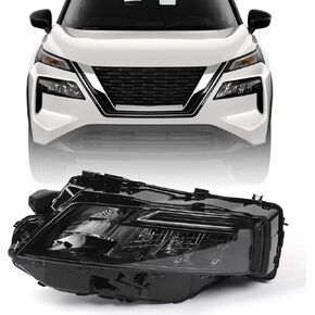Huray LED Headlight Assembly Fit for Nissan Rogue SL/SV 2021 2022 2023 LH Projector Headlamp Replacement OE Style Left Driver Side (Chrome Housing)