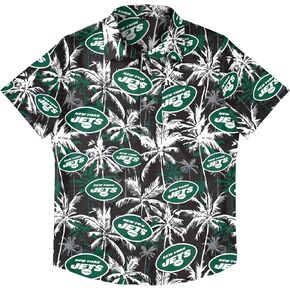 FOCO Men's New York Jets NFL Team Logo Aloha Tropical Button Up Shirt, Black Floral