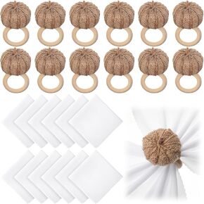 Remerry Fall Thanksgiving Napkin Rings Set of 24 Pumpkin Napkin Ring Holders with Fall Cloth Napkin Fall Themed Napkin for Autumn Thanksgiving Dinner Table Setting Wedding Decoration(White,Burlap)