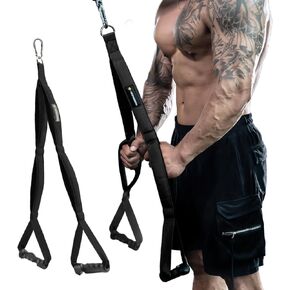 MANUEKLEAR Tricep Rope Cable Attachment with Ergonomic Handles, Tricep Pull Down Attachment for Push Downs and Facepulls for Home Gym, Rope Attachment for Cable Machine