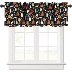 Black Witch Cat Valance, Halloween Gothic Ancient Mystic Wizard Tarot Theme Cemetery of Terror Skull Spider Print Window Valances Short Curtain for Living Room Boys Mans Bedroom, 54x18inch