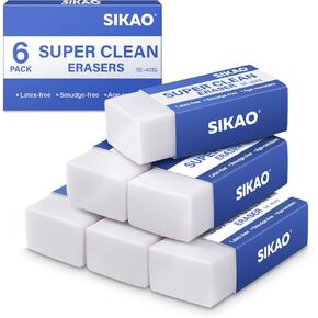 White Erasers, Pencil Erasers, Large White Erasers for School Office, Art Erasers for Drawing (12)