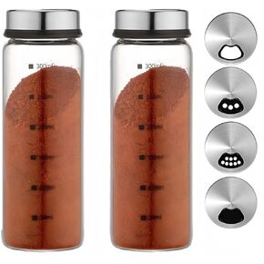 Salt and Pepper Shakers Set Large Salt Shaker with Adjustable Pour Holes,Glass Salt and Pepper Dispenser Spice Jars with Stainless Steel Lid,Salt Shakers for Kitchen