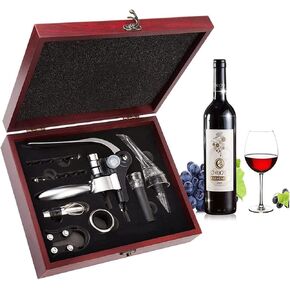 Wine Opener,Wine Bottle Opener, Wine Accessories Areator Wine Opener Kit, Red wine Corkscrew Set with Wood Case,Wine Gift with Luxury Packaging
