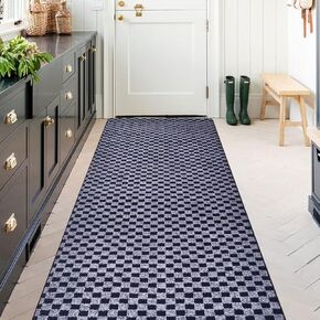 koloko Runner Rug 2ft x 6ft Indoor/Outdoor Carpet Runners, Hallway Runner Rugs with Non-Slip Rubber Backing, Custom Sizes Door Mat for Laundry Room/Kitchen/Entryway/Garage, Checkered Gray