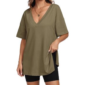 ANRABESS Women's Oversized T-Shirt Short Sleeve V Neck Loose Baggy Reversible Tops Casual Tee Shirts Summer Outfits 2024