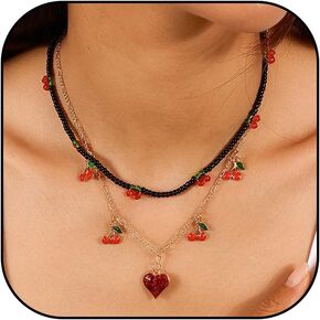 Cherry Necklace for Women Red Cherry Pendant Necklace Fruit Cherry Chain Necklace Birthday Christmas Jewelry Gifts for Women Girls