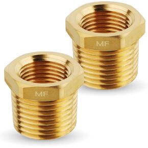 MAACFLOW brass 1/2" Male NPT to 3/8" Female NPT Adapter Reducer Hex Bushing (Thread OD 0.69" - ID 0.58") (pack of 2)
