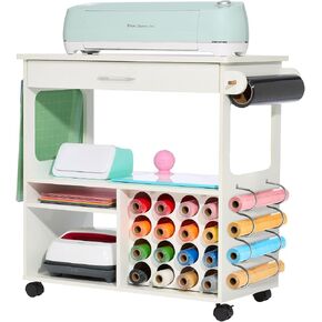 عربة iVyne Craft، طاولة تنظيم وتخزين نهائية للكريكات/الصورة الظلية مع رف معدني، طاولة حرفية مع مساحة تخزين، محطة عمل للملحقات، التوت، لفافات الفينيل، والمزيد - أبيض in Kuwait