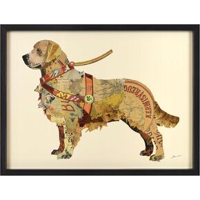 Empire Art Direct "Golden Retriever Hand-made dimensional art collage, under glass, encased on a black shadow box frame, Ready to Hang, Living Room, Bedroom & Office, 25" x 33" x 1.4"