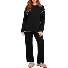 Glamaker Womens 2 Piece Outfit Long Sleeve Lounge Set Knit Sweater Loungewear Pajamas Matching Set Fall Travel Tracksuit